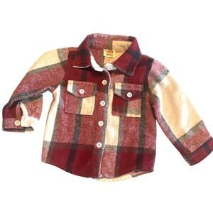 Baby Boy 12-18M Flannel Shirt Long Sleeve Button Down red plaid soft shacket